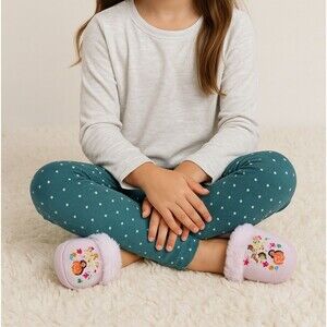 Disney Princess Slippers Girls Size 11/12 Fuzzy Pink House Shoes Moana Belle Tia